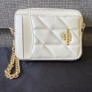 Coach White Quilted Wristlet with Gold Chain